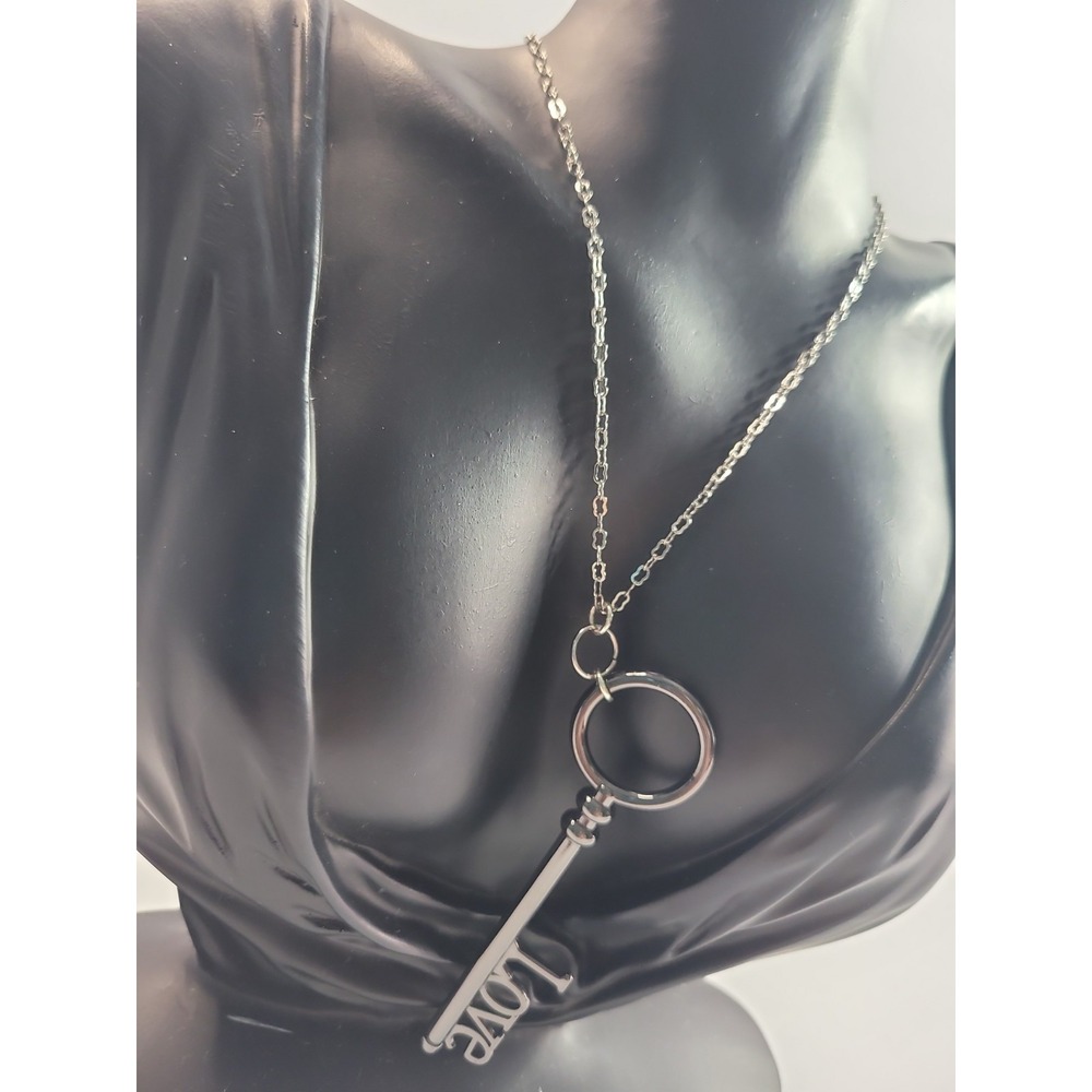 Silver Tone LOVE Skeleton Key Pendant Necklace Romantic Vintage Style Jewelry - Picture 3 of 10